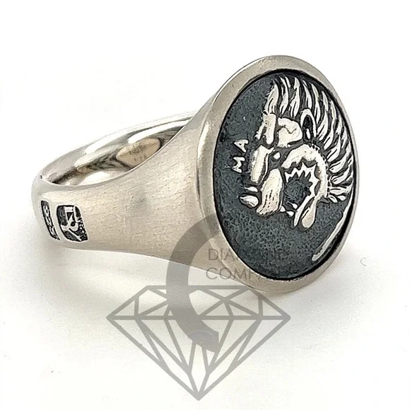 David Yurman PETRVS Lion Tag Coin Signet Men's Ring Size 5 Silver Brand New DY - Picture 1 of 10